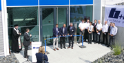 District Administrator of Fulda Bernd Woide, Eiterfeld's Mayor Hermann-Josef Scheich and Sebastian Merz, Managing Partner of b+m, during the symbolic ribbon-cutting ceremony. In his opening speech, Pastor Karl-Josef Gruber, pictured left, also sent best wishes from his Catholic colleague, Dean Markus Blümel.