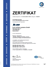 Certyfikat ISO 14001/9001 b+m surface systems